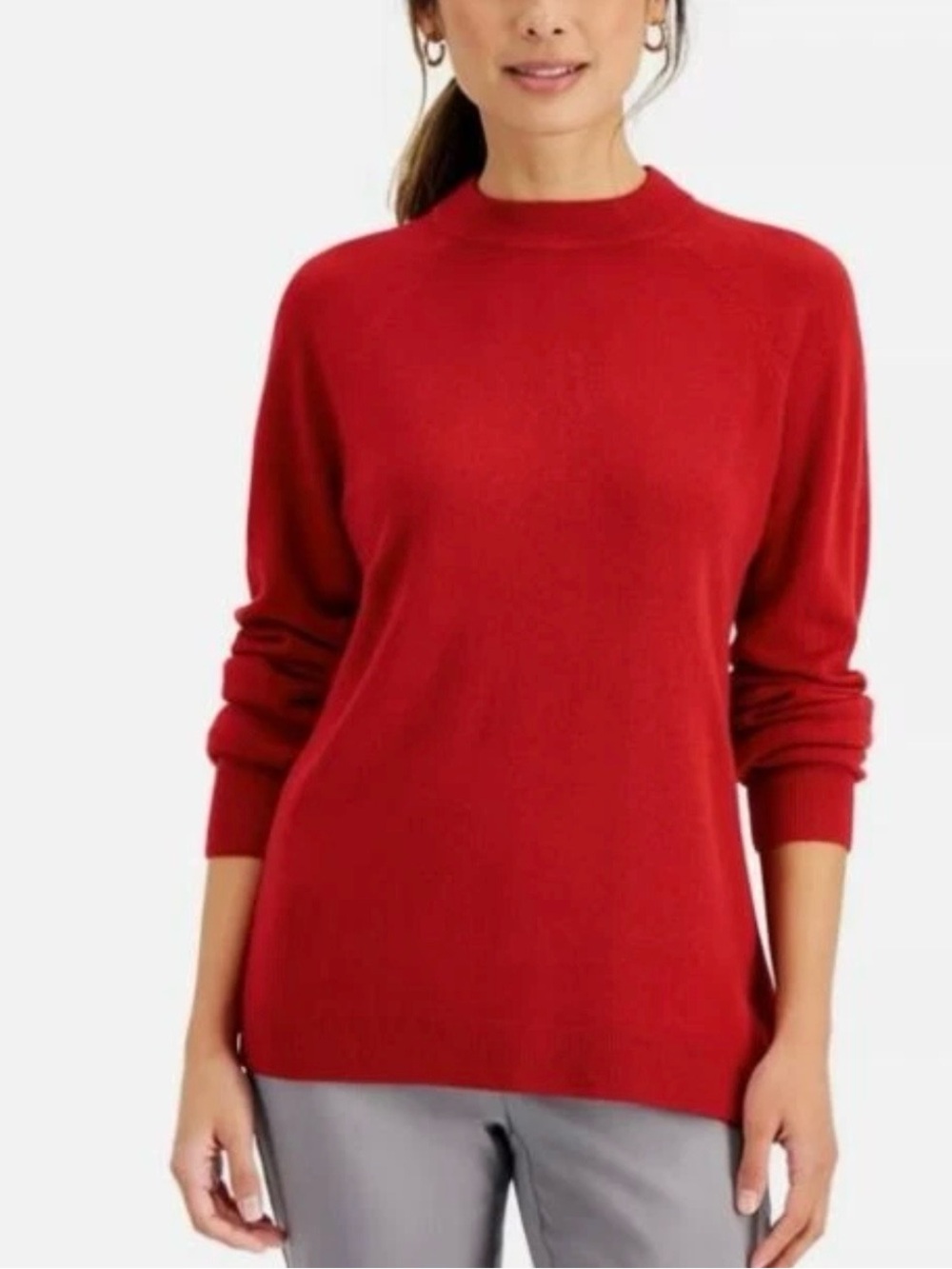 Karen Scott Red Mock Neck Sweater